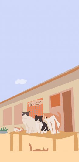 [2436x1125]卡通 插图 猫咪 日系 苹果手机动漫壁纸图片