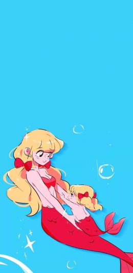 [2436x1125]卡通 插图 美人鱼 泡泡 苹果手机动漫壁纸图片