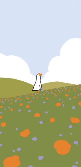 [2436x1125]卡通 插图 草坪 鹅 苹果手机动漫壁纸图片