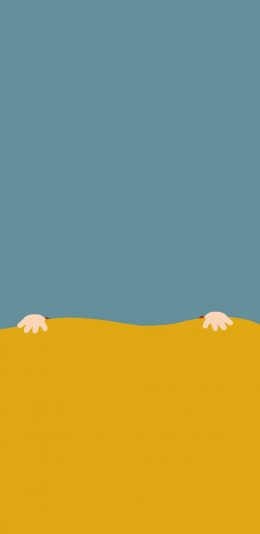 [2436x1125]卡通 插图 蓝色 黄色 小手 苹果手机动漫壁纸图片