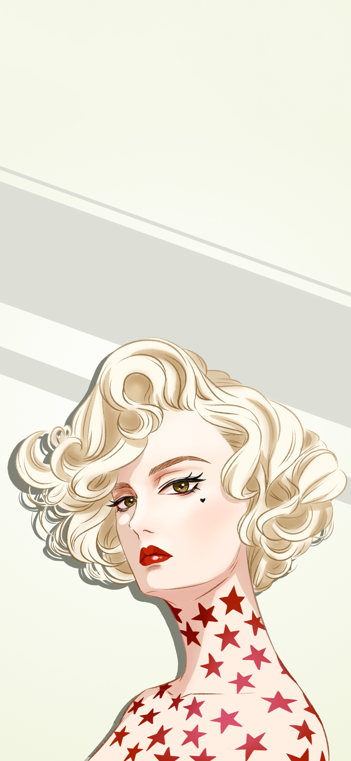 [2436×1125]卡通 插图 金发女 五角星 苹果手机动漫壁纸图片