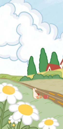 [2436x1125]卡通 插图 风景 鸭子 苹果手机动漫壁纸图片