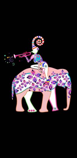 [2436x1125]卡通 插图 马戏团 色彩 大象 苹果手机动漫壁纸图片