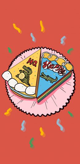 [2436x1125]卡通 插图 鳄鱼蛋糕 苹果手机动漫壁纸图片
