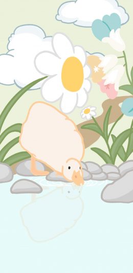 [2436x1125]卡通 插图 鸭子 喝水 苹果手机动漫壁纸图片