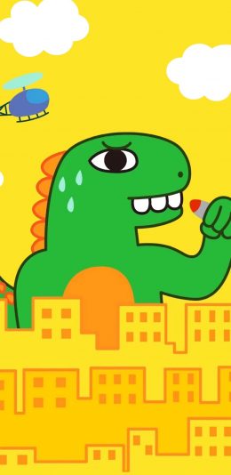 [2436x1125]卡通 插图 黄色 恐龙 苹果手机动漫壁纸图片