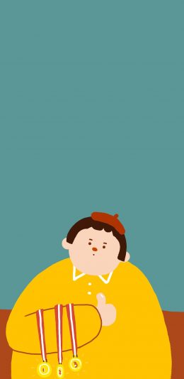 [2436x1125]卡通 插画 奖牌 胖子 棒 苹果手机动漫壁纸图片