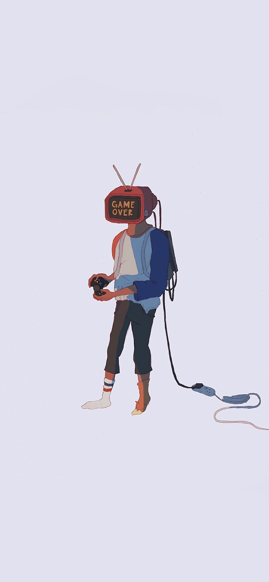 [2436×1125]卡通 插画 寓意 游戏 game over 苹果手机动漫壁纸图片