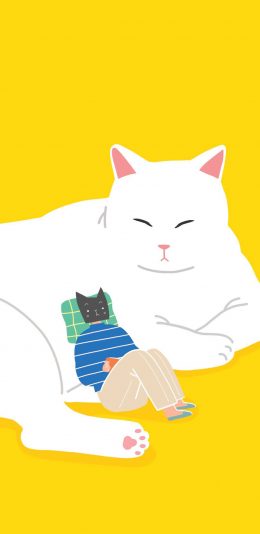 [2436x1125]卡通 插画 猫咪 大白 苹果手机动漫壁纸图片