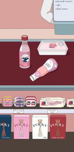 [2436x1125]卡通 收银台 零食 饮品 苹果手机动漫壁纸图片