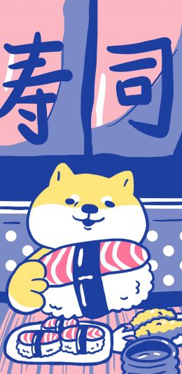 [2436x1125]卡通 日系 柴犬 寿司 苹果手机动漫壁纸图片