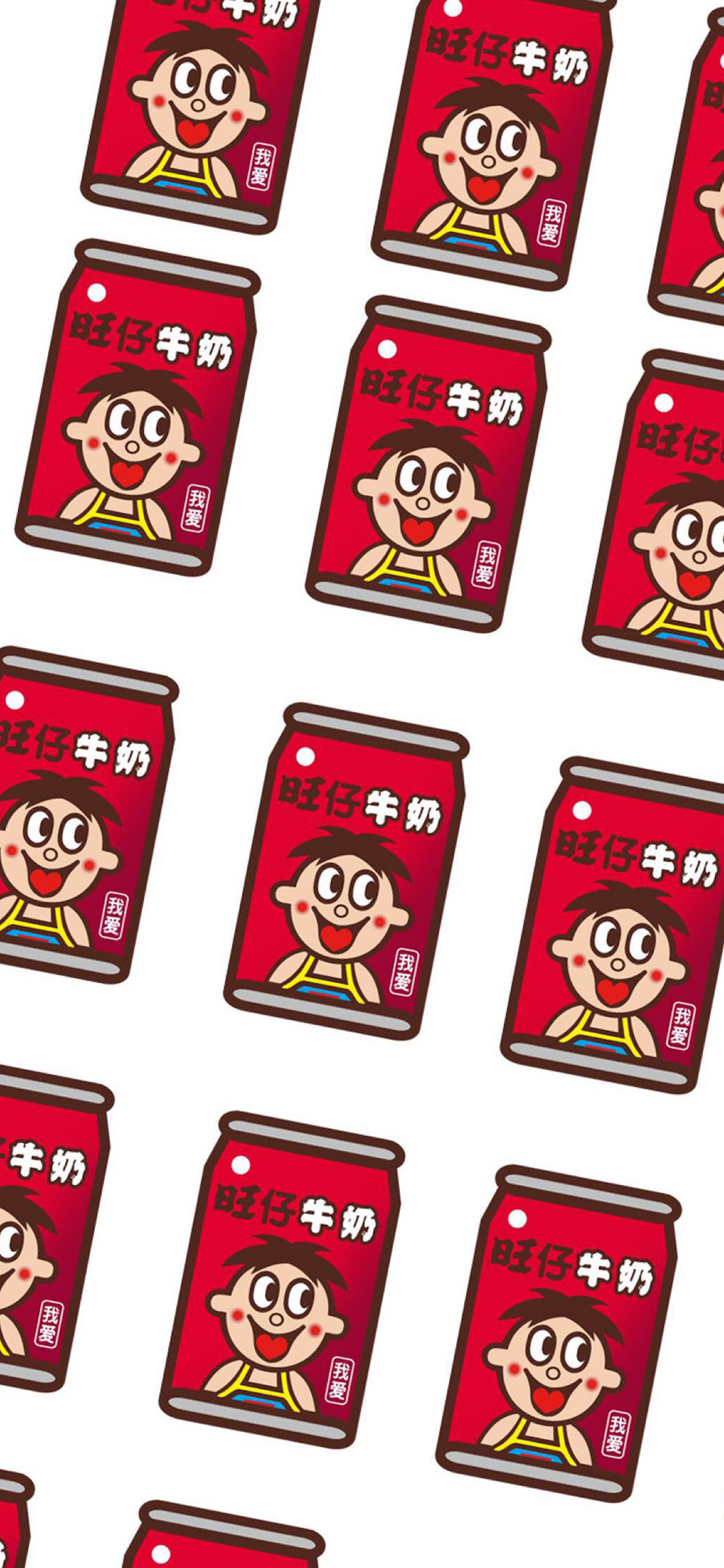 [2436×1125]卡通 旺仔牛仔 平铺 红色 苹果手机动漫壁纸图片