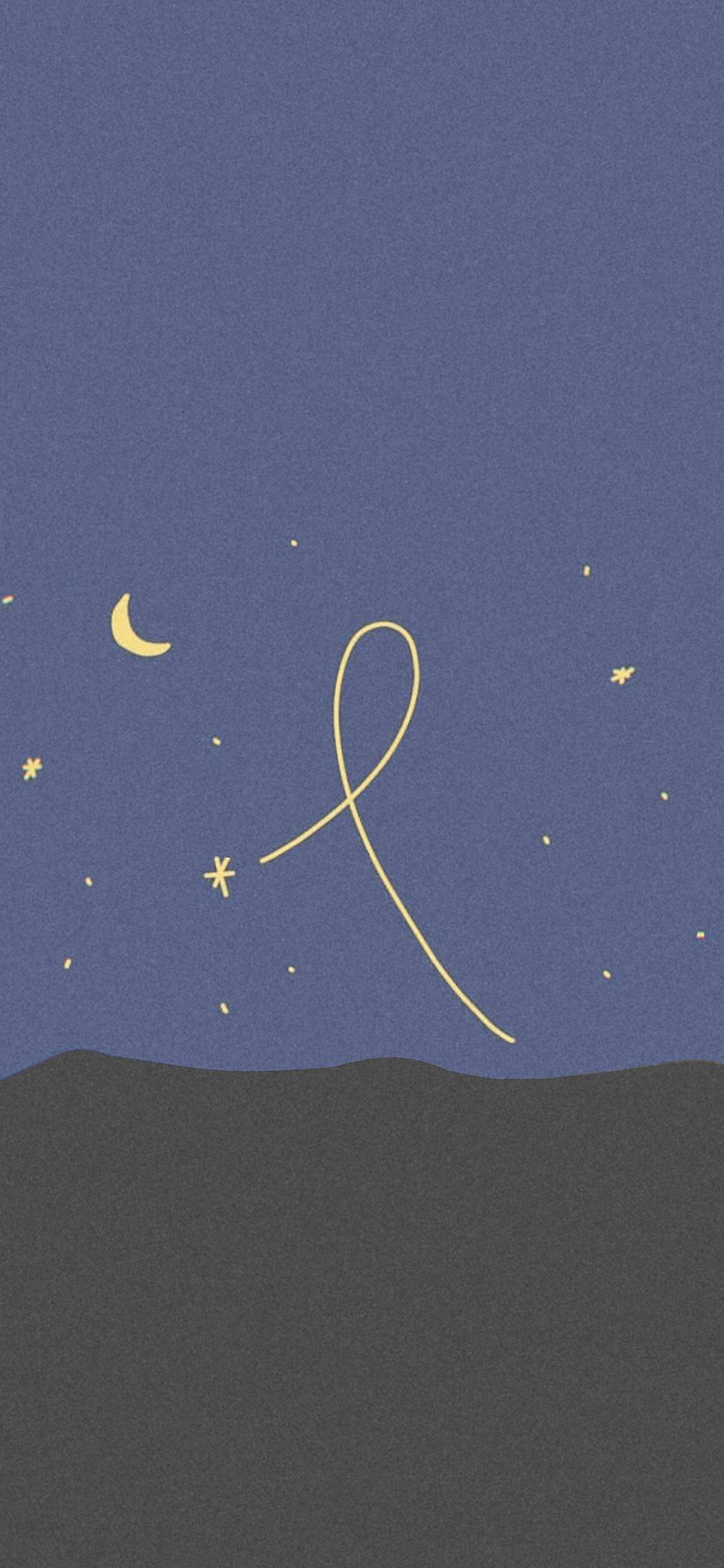 [2436×1125]卡通 星星 月亮 小清新 苹果手机动漫壁纸图片