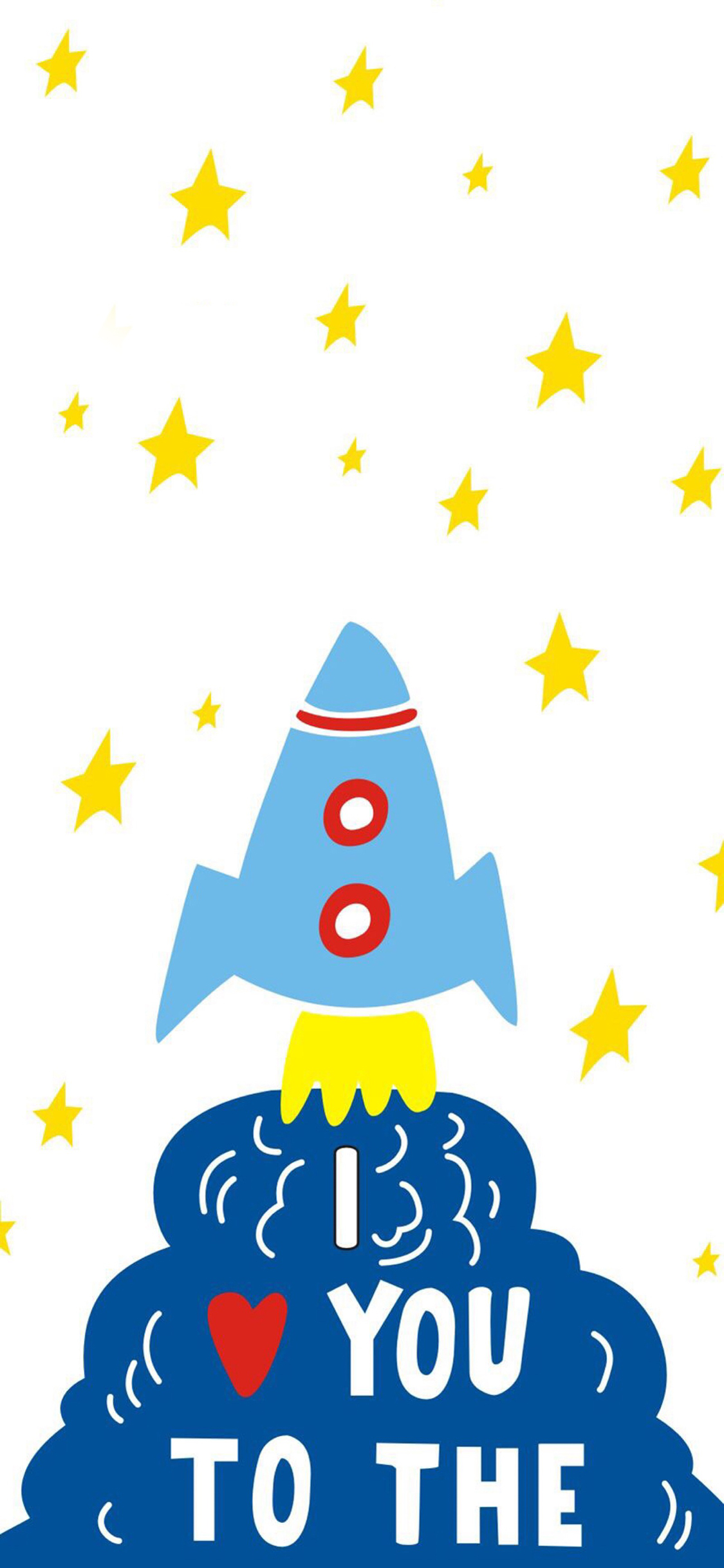 [2436×1125]卡通 星星 火箭 I LOVE YOU 苹果手机动漫壁纸图片