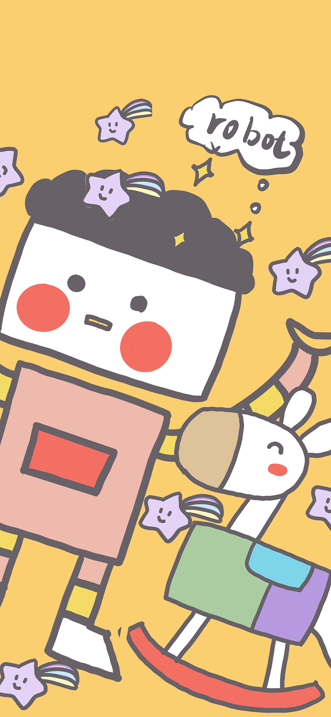 [2436×1125]卡通 机器人 robot  色彩 苹果手机动漫壁纸图片