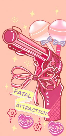 [2436x1125]卡通 枪支 粉色 蝴蝶结 少女心 苹果手机动漫壁纸图片