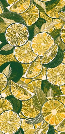 [2436x1125]卡通 柠檬 平铺 黄绿 苹果手机动漫壁纸图片