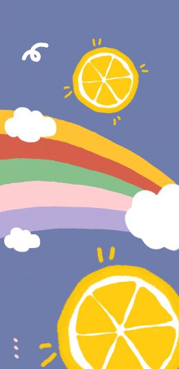 [2436x1125]卡通 柠檬 彩虹 色彩 苹果手机动漫壁纸图片