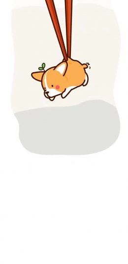 [2436x1125]卡通 柯基犬 筷子 可爱 苹果手机动漫壁纸图片