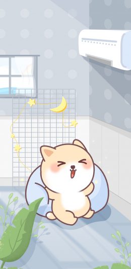 [2436x1125]卡通 柴犬 空调 可爱 苹果手机动漫壁纸图片