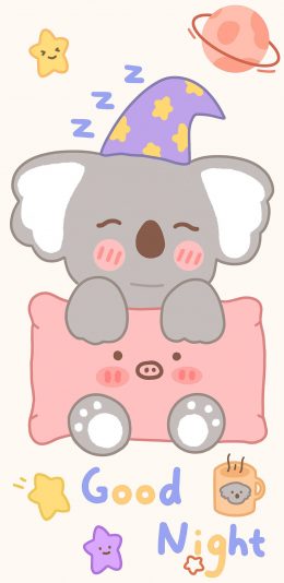 [2436x1125]卡通 树袋熊 可爱 good night 苹果手机动漫壁纸图片