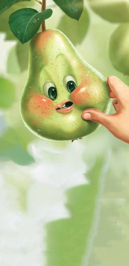 [2436x1125]卡通 梨子 捏脸 可爱 绿色 苹果手机动漫壁纸图片