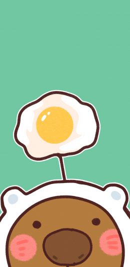 [2436x1125]卡通 棕熊 煎蛋 可爱 苹果手机动漫壁纸图片