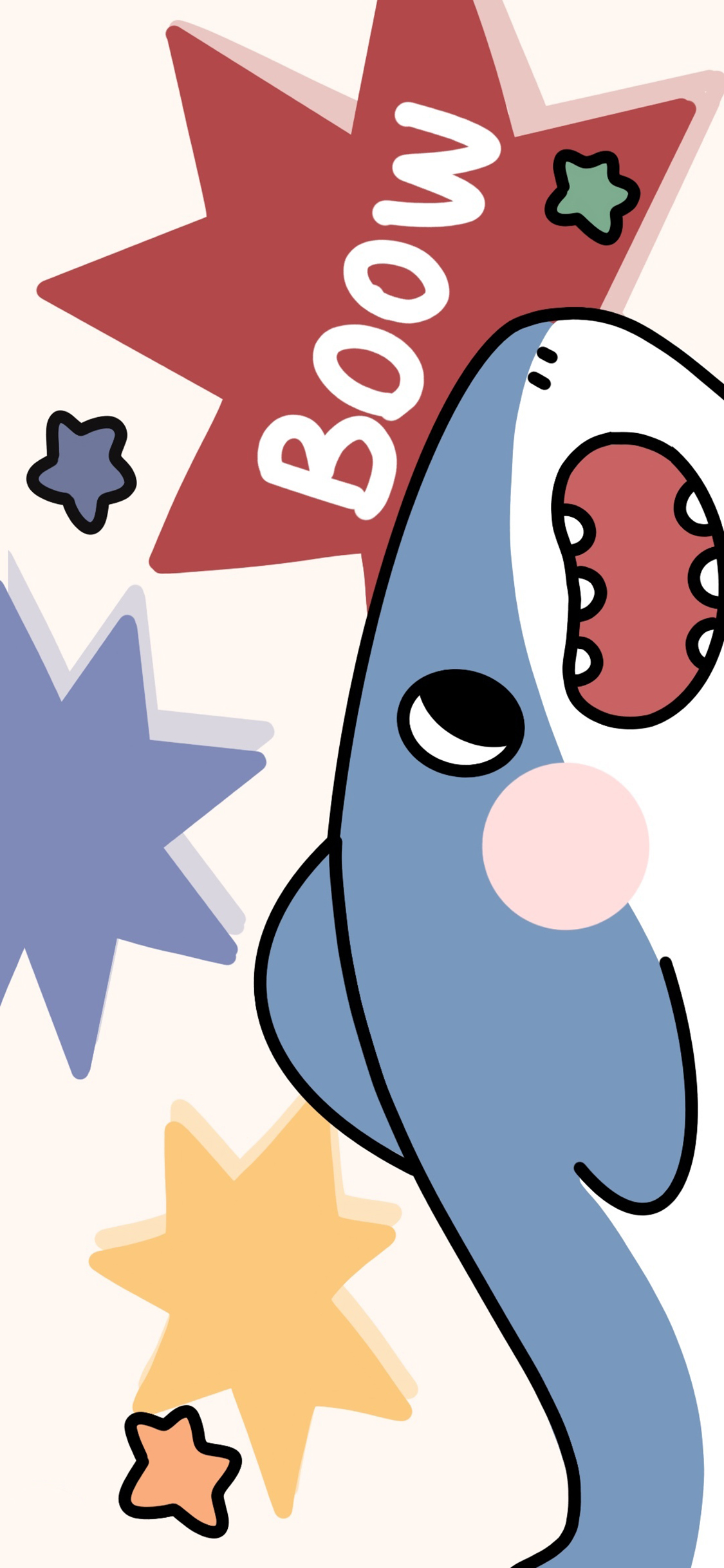 [2436×1125]卡通 横图 小鲨鱼 可爱 boom 苹果手机动漫壁纸图片