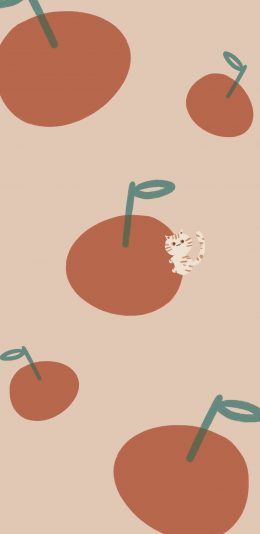 [2436x1125]卡通 橘子 平铺 猫咪 苹果手机动漫壁纸图片