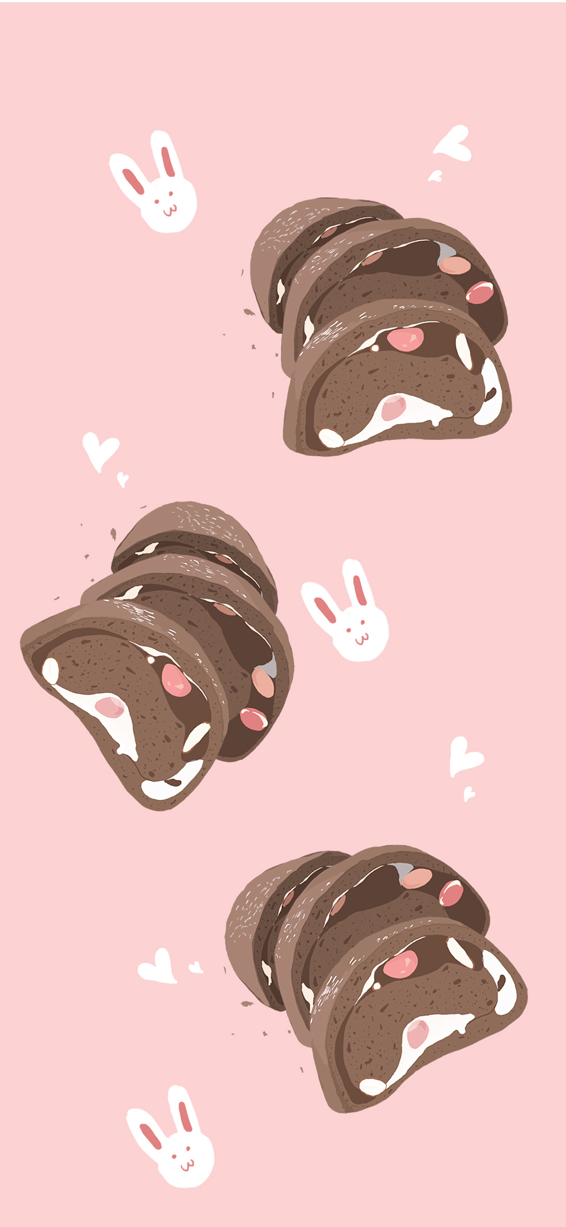 [2436×1125]卡通 欧包 夹心 粉 兔子 苹果手机动漫壁纸图片