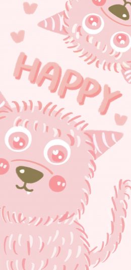 [2436x1125]卡通 毛绒 happy 小狗 粉 苹果手机动漫壁纸图片