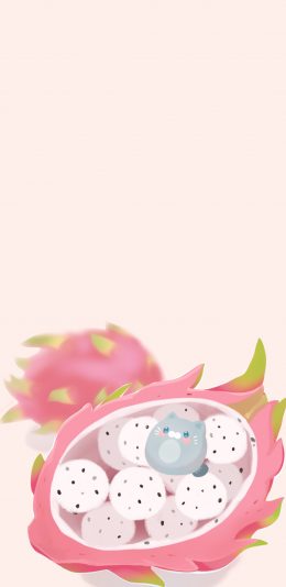 [2436x1125]卡通 水果 火龙果 猫咪 苹果手机动漫壁纸图片