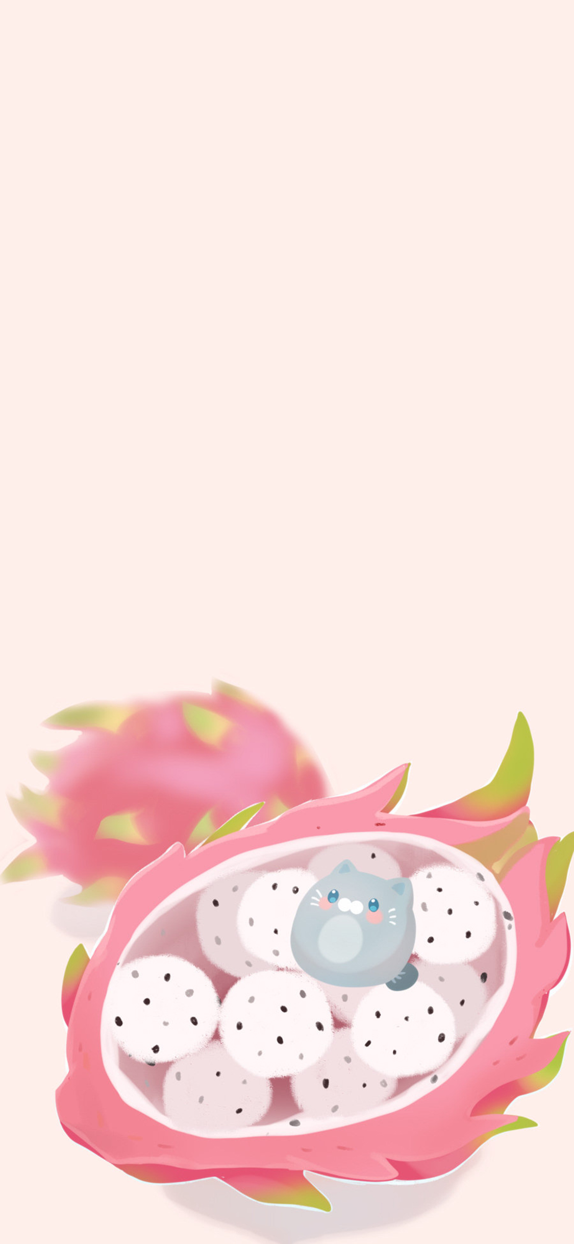 [2436×1125]卡通 水果 火龙果 猫咪 苹果手机动漫壁纸图片