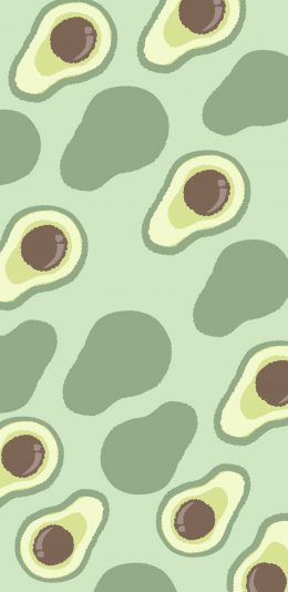 [2436x1125]卡通 水果 牛油果 平铺 绿色 苹果手机动漫壁纸图片