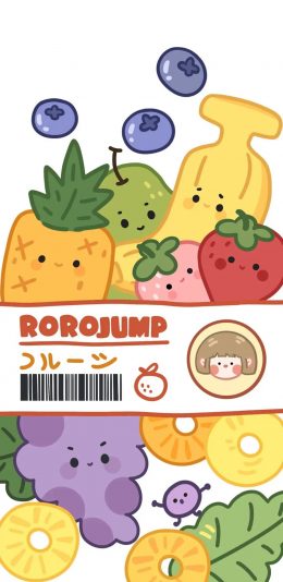 [2436x1125]卡通 水果 葡萄 菠萝 苹果手机动漫壁纸图片