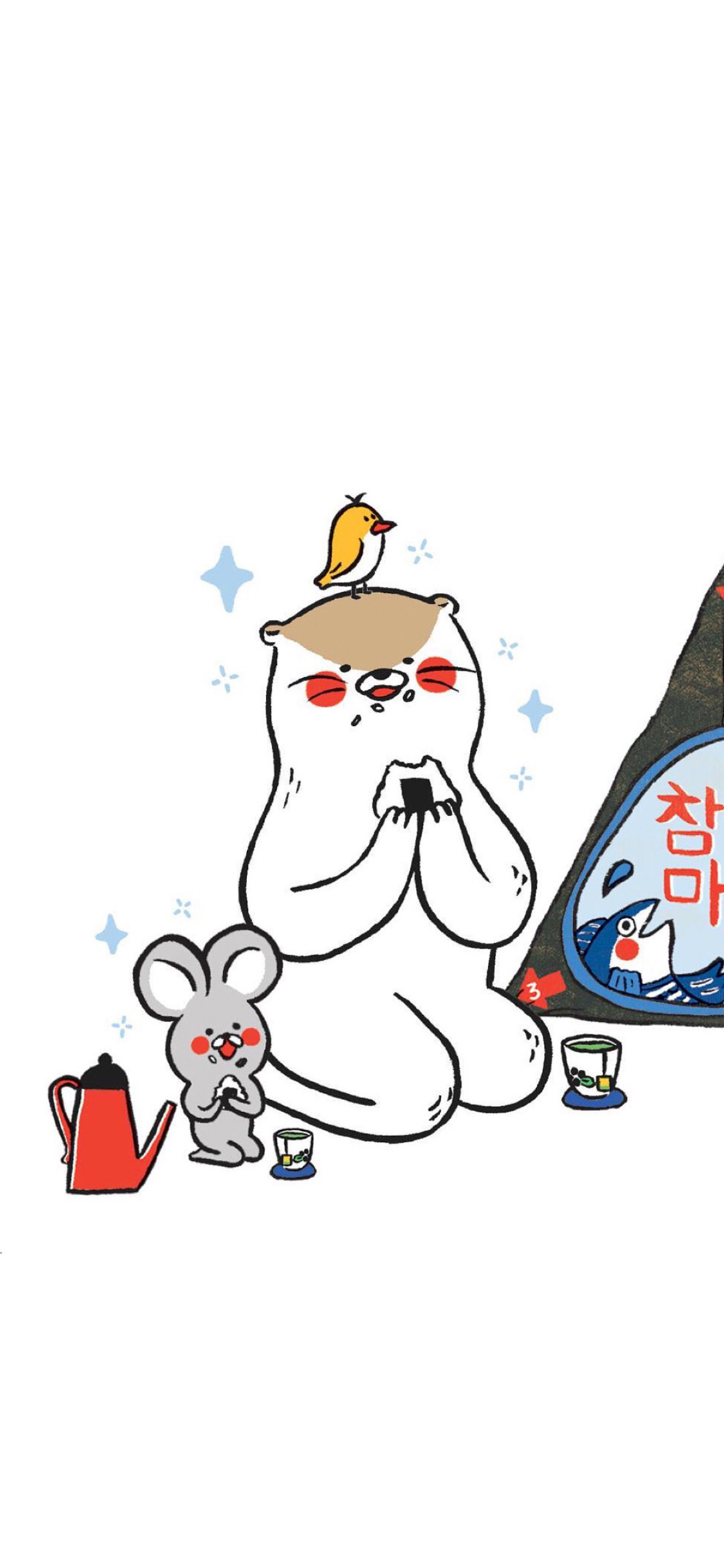 [2436×1125]卡通 水獭 老虎 小鸟 苹果手机动漫壁纸图片