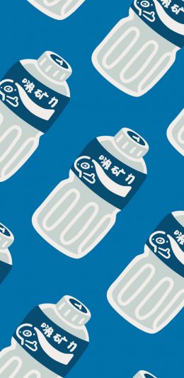 [2436x1125]卡通 水瓶 啵矿力 平铺 苹果手机动漫壁纸图片