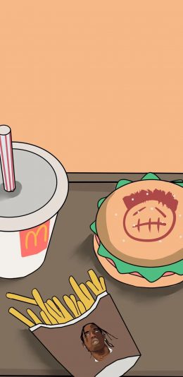 [2436x1125]卡通 汉堡 薯条 可乐 苹果手机动漫壁纸图片