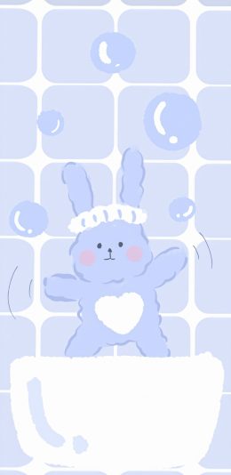 [2436x1125]卡通 浴缸 小兔子 紫色 可爱（取自微博：周游水星） 苹果手机动漫壁纸图片