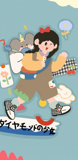 [2436x1125]卡通 滑板少女 萌物（取自微博：请你吃番茄呀） 苹果手机动漫壁纸图片