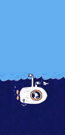 [2436x1125]卡通 潜艇 兔子 可爱 苹果手机动漫壁纸图片