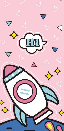 [2436x1125]卡通 火箭 Hi 粉色 星星 苹果手机动漫壁纸图片