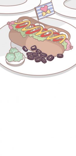 [2436x1125]卡通 热狗 面包 配菜 苹果手机动漫壁纸图片