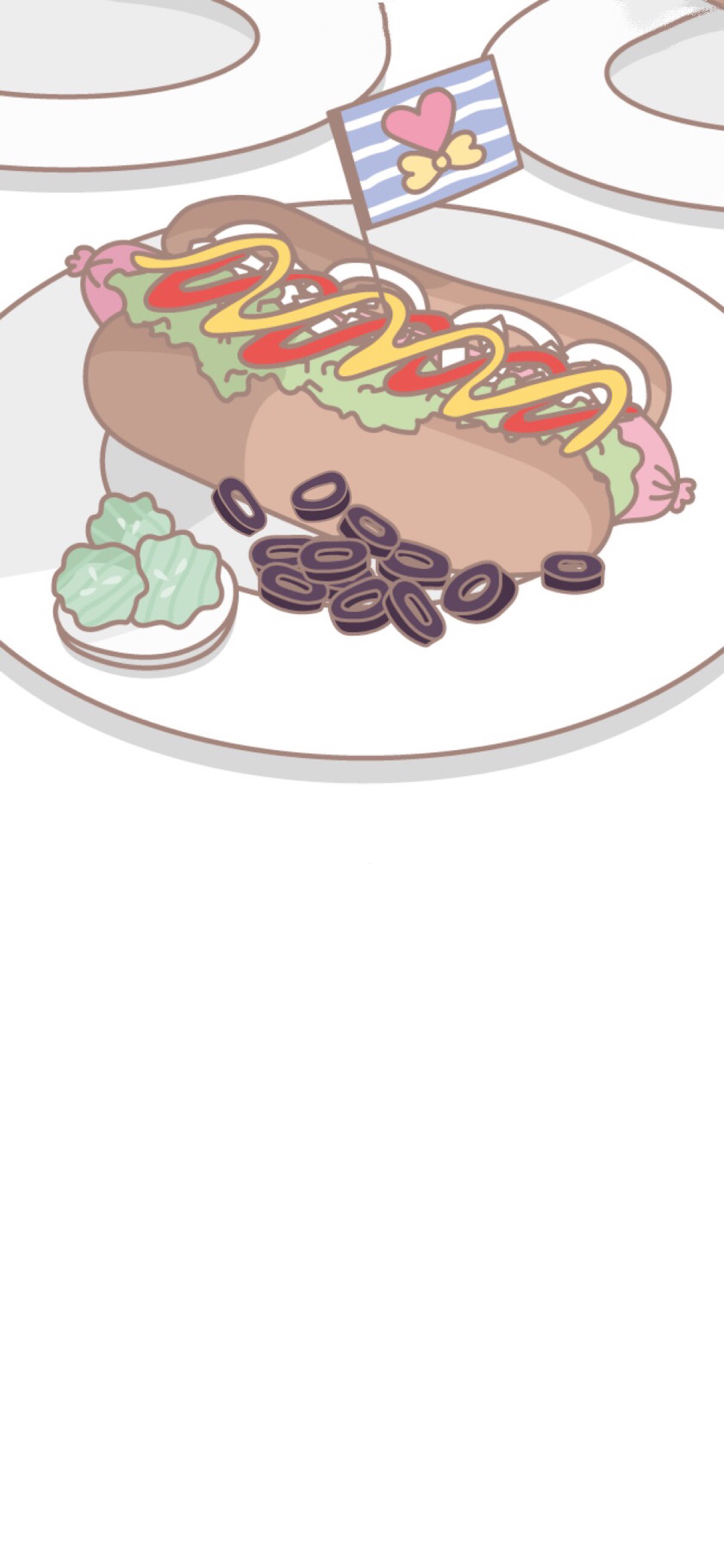 [2436×1125]卡通 热狗 面包 配菜 苹果手机动漫壁纸图片