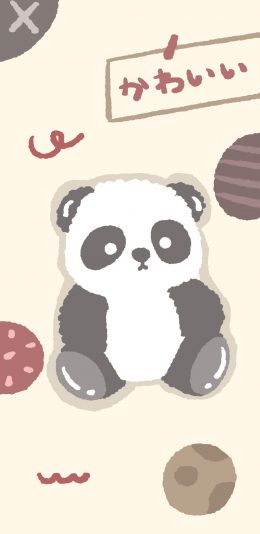 [2436x1125]卡通 熊猫 可爱（取自微博：奶鹿–JUNE） 苹果手机动漫壁纸图片
