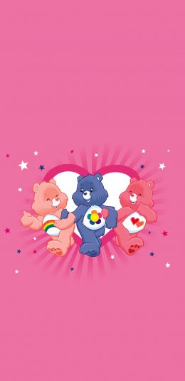 [2436x1125]卡通 爱心小熊 彩虹熊 粉色 苹果手机动漫壁纸图片
