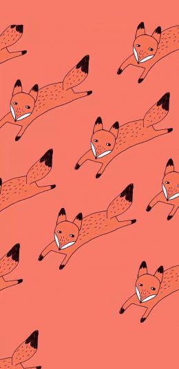 [2436x1125]卡通 狐狸 红色 平铺 苹果手机动漫壁纸图片