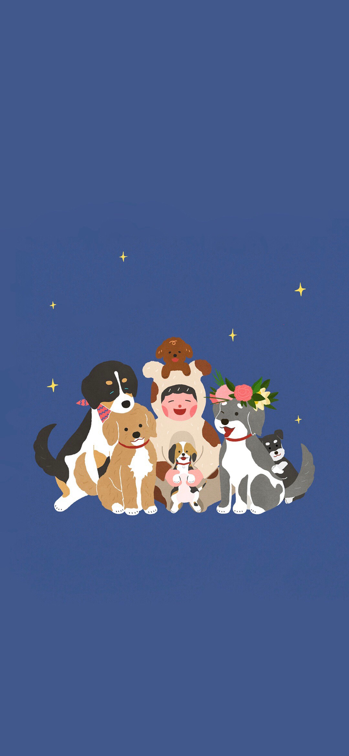 [2436×1125]卡通 狗子 小女孩 可爱 苹果手机动漫壁纸图片