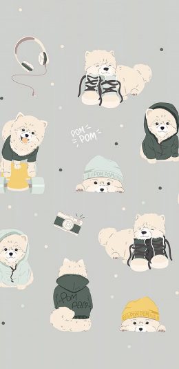 [2436x1125]卡通 狗狗 可爱 平铺 苹果手机动漫壁纸图片