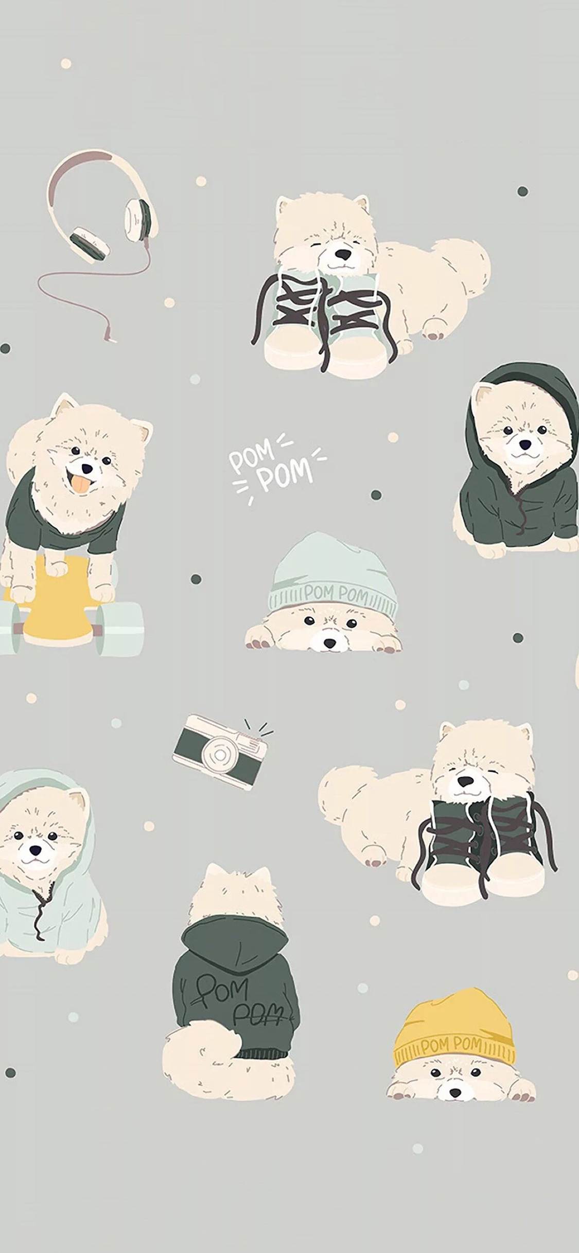 [2436×1125]卡通 狗狗 可爱 平铺 苹果手机动漫壁纸图片